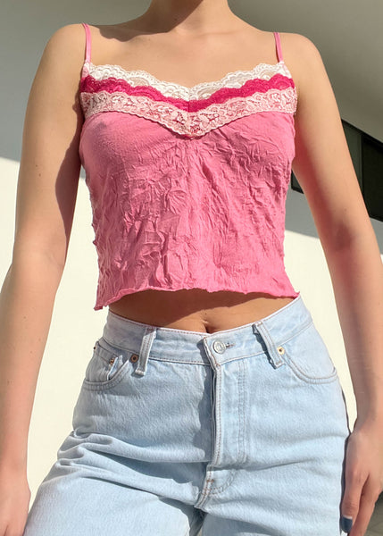 Y2k Layered Lace Pink Tank (S-M)