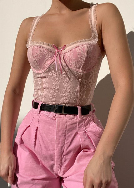 Y2k Pink Lace Bustier Tank Top (S)