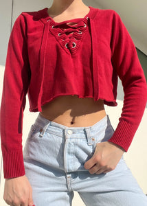 Y2k Red Lace Up Sweater (S)