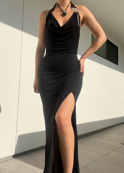 Black 90's French Slit Gown (S-M)