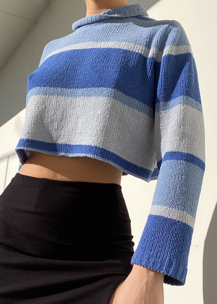 Blue Stripe 90's Fuzzy Knit (XS)