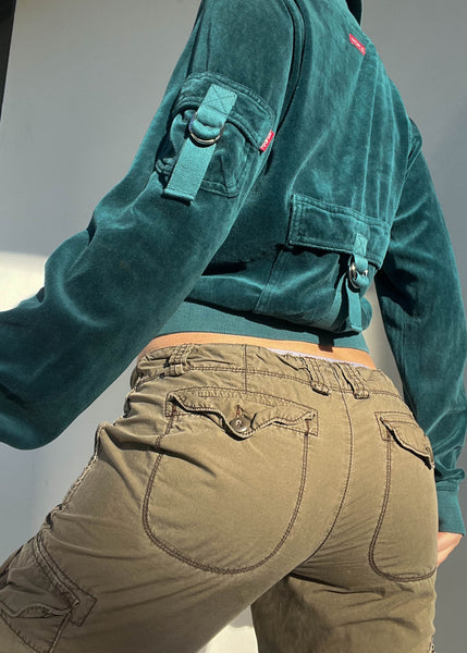 Y2k Hard Tail Teal Velour Cargo Jacket (S)