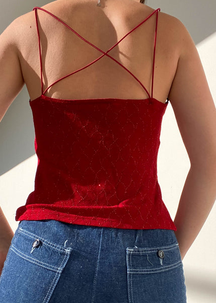 Sparkly Red 90's Criss-Cross Tank (M)