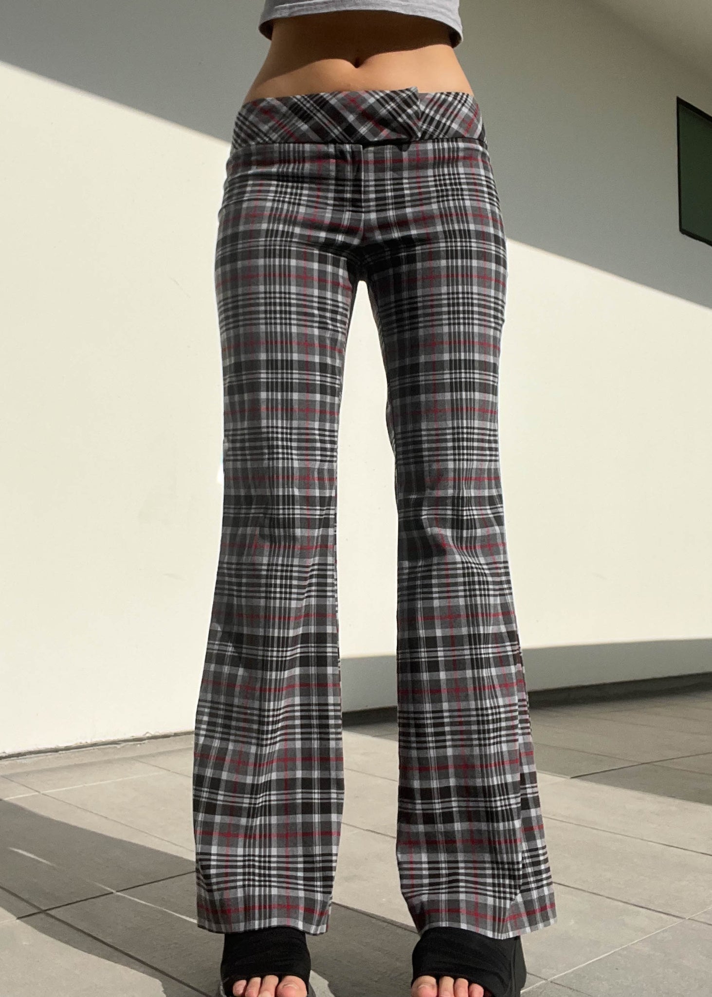 Vintage Flared Plaid Pants