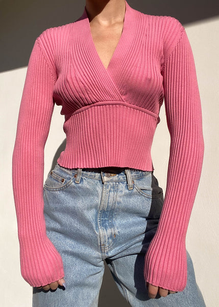 Vintage Pink Ribbed Long Sleeve Knit (M)