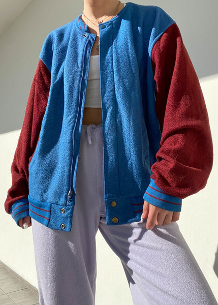 80's Blue & Burgundy Baseball Jacket (L)