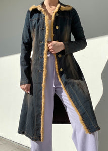 90's Fur Trim Denim Overcoat (S)