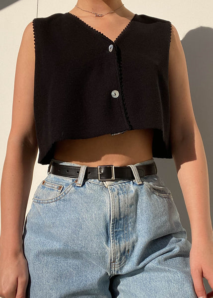 90's Black Knit Button Vest (S-M)