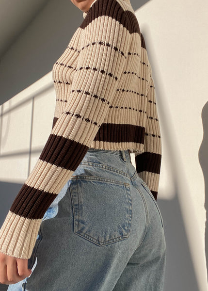 90's Tan and Brown Striped Knit (M)