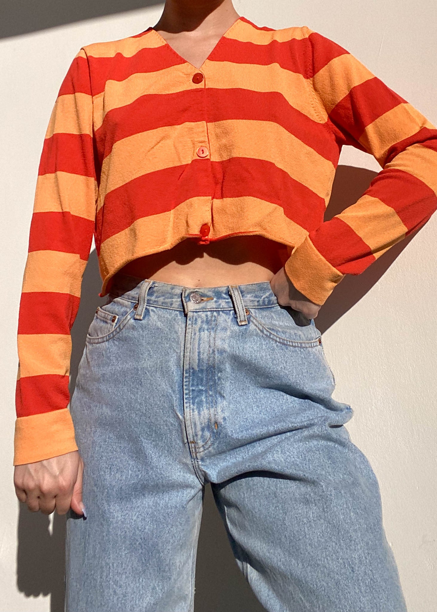 Two-Toned Orange Striped Cardigan (M)