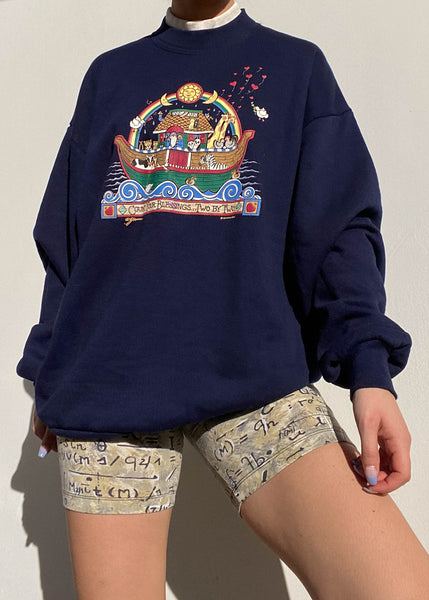 90's Navy Noah's Ark Layered Sweatshirt (L)