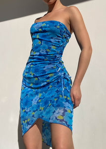 90's Blue & Green Floral Dress (M)