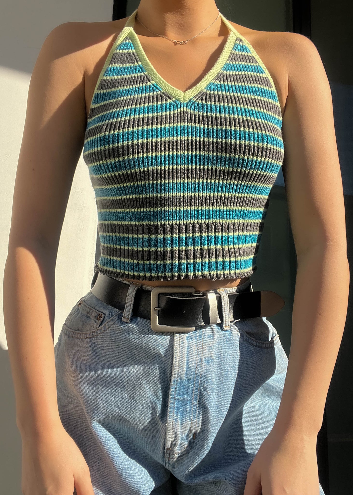 90's Striped Halter Top Knit (S)