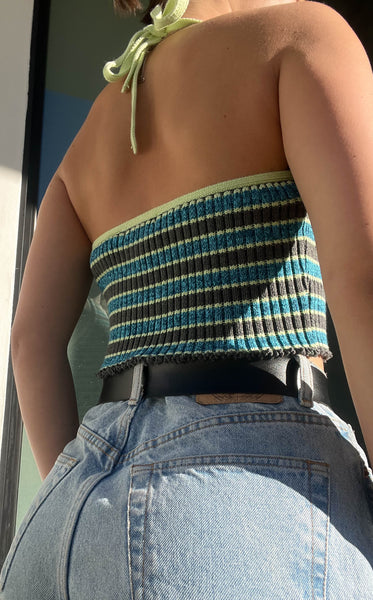 90's Striped Halter Top Knit (S)