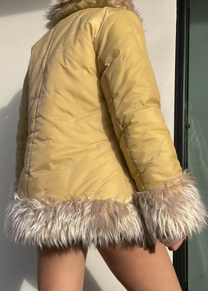Pastel Yellow Fur Trim Jacket (S)