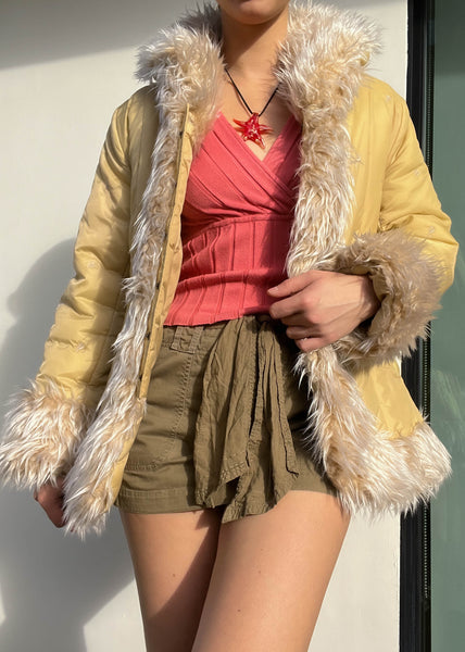 Pastel Yellow Fur Trim Jacket (S)