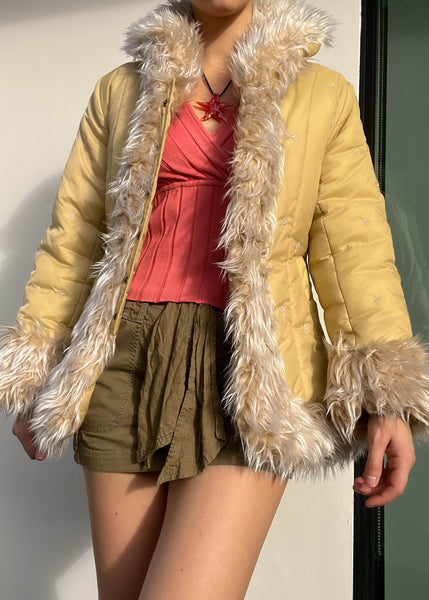 Pastel Yellow Fur Trim Jacket (S)