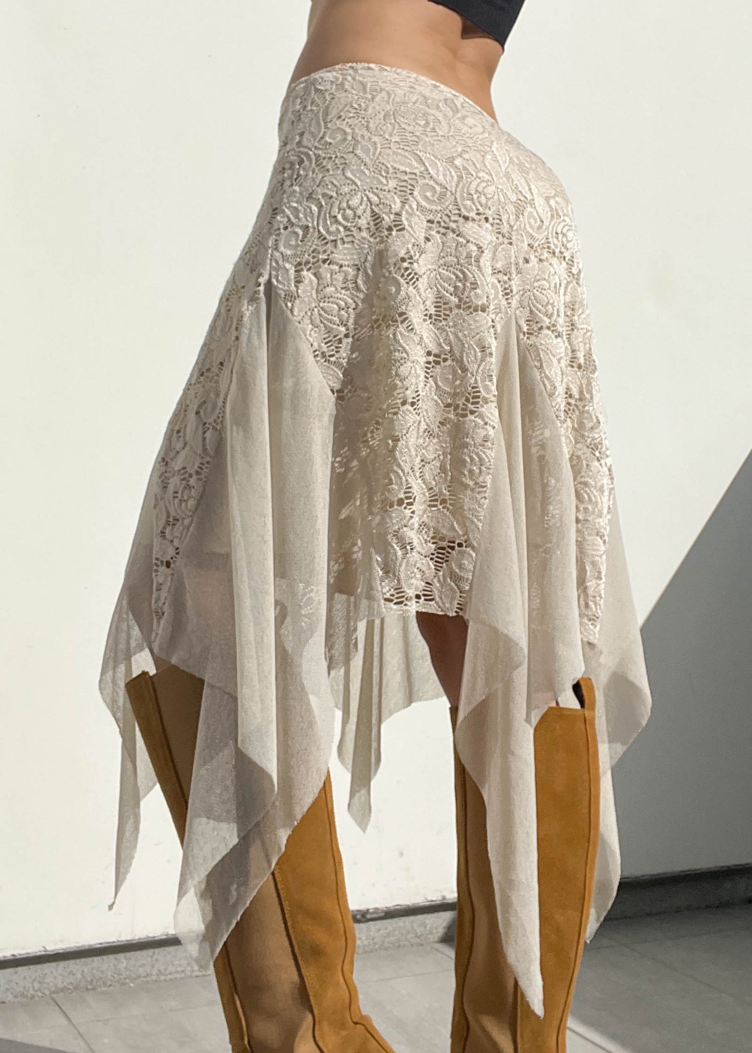 Caché 90's Lace & Mesh Midi Skirt (M)