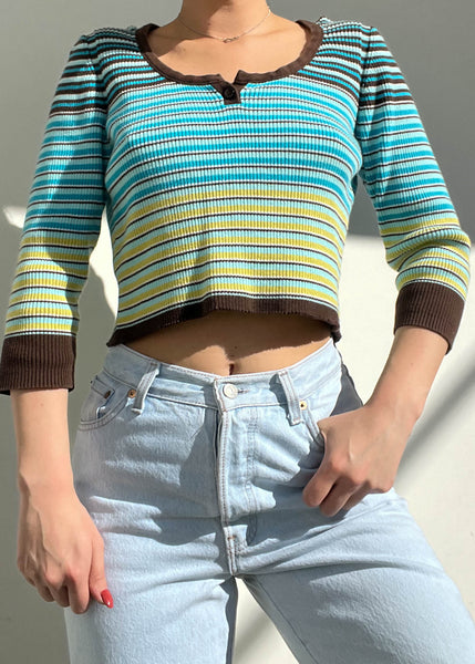 90's Striped 3/4 Sleeve Knit (S-M)