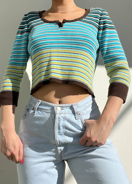 90's Striped 3/4 Sleeve Knit (S-M)