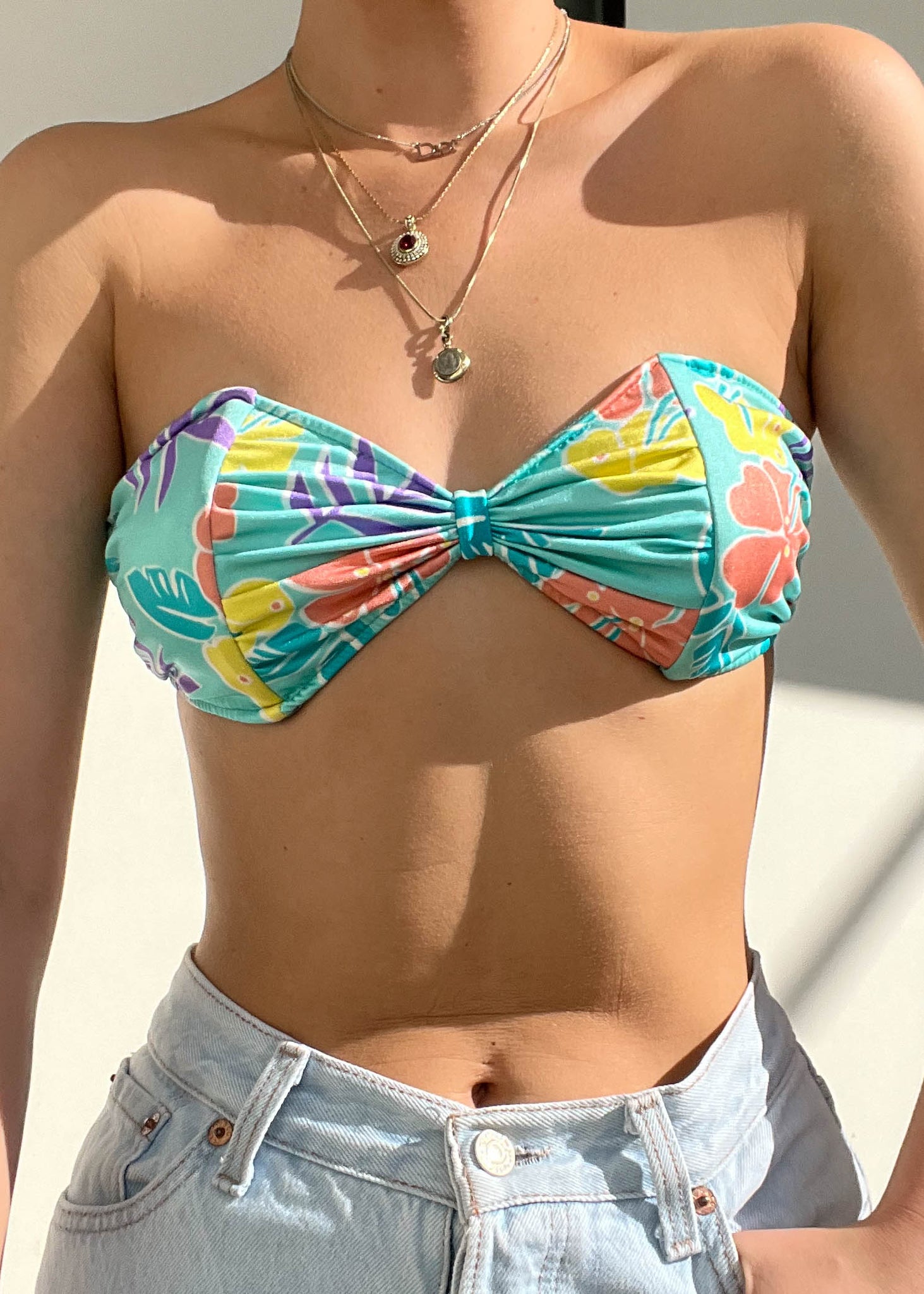 90's Print Strapless Bikini Top (S)