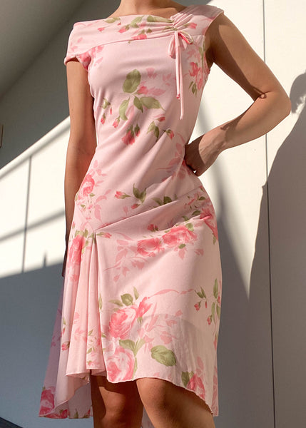 90's Pink Floral Midi Dress (M)