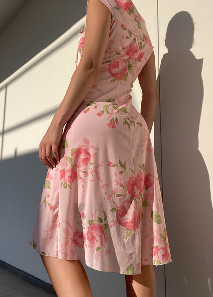 90's Pink Floral Midi Dress (M)