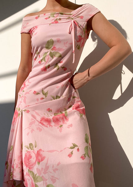 90's Pink Floral Midi Dress (M)