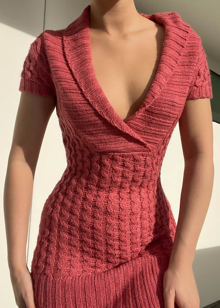 Y2k Salmon Knit Mini Dress (S)