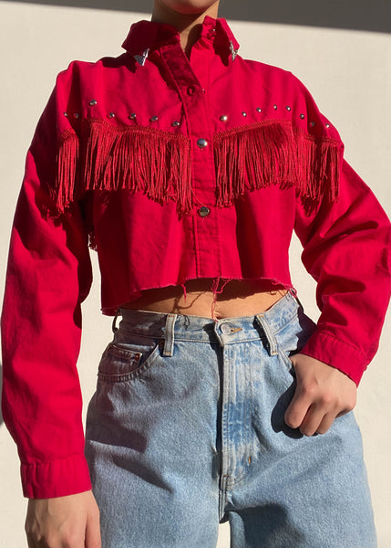 90's Red Western Fringe Shirt (S-M)