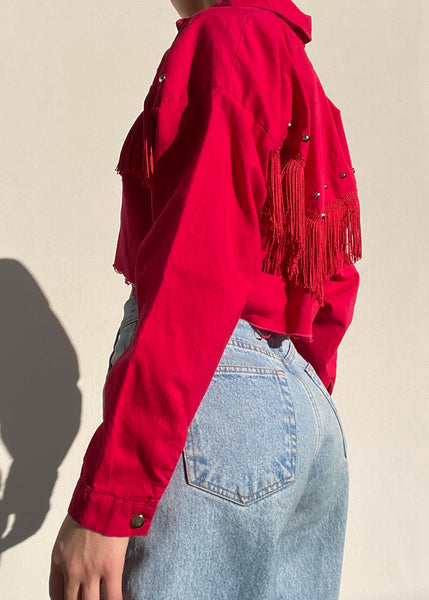 90's Red Western Fringe Shirt (S-M)