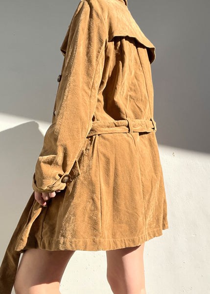 Tan Faux Suede Y2k Mini Trench (M)