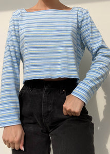 Y2k Baby Blue and Yellow Striped Long Sleeve (S-M)