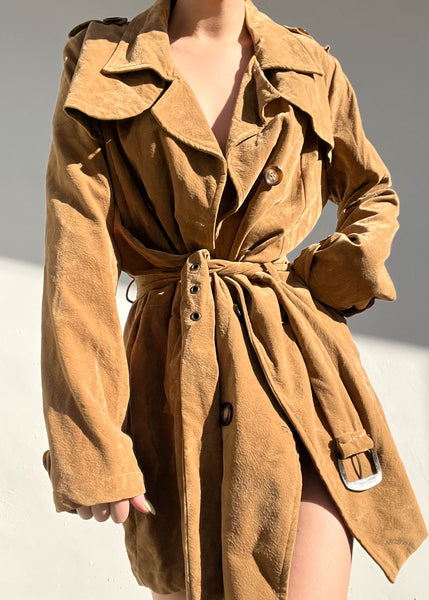 Tan Faux Suede Y2k Mini Trench (M)