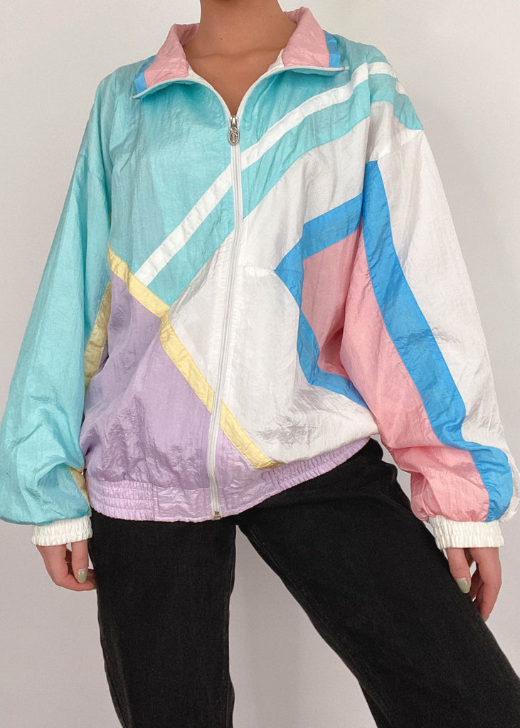 Color Block Windbreaker / Vintage Light Rain Jacket / Pastel Color